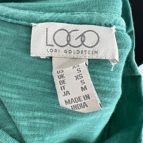 LOGO By Lori Goldstein Top Cotton Green Yellow Tie-Dye Mock Neck Size X-Small XS - Picture 7 of 10